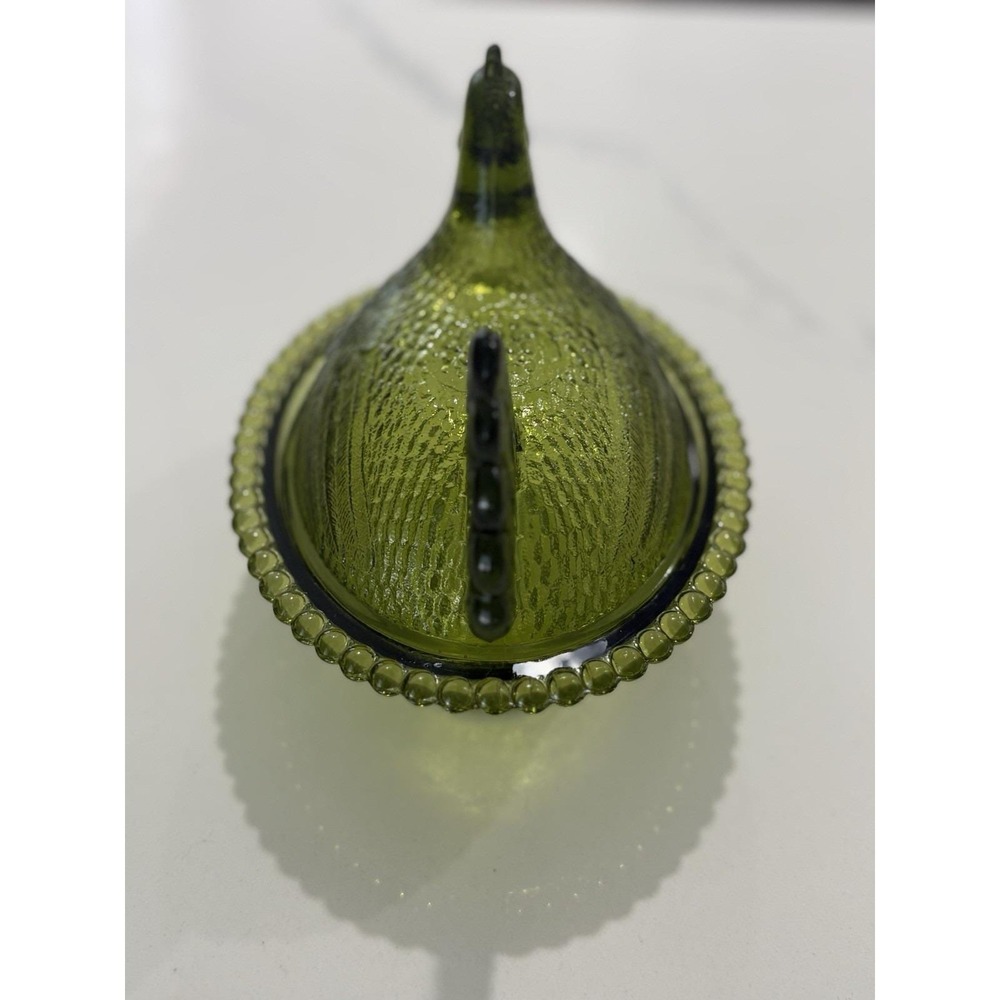 Vintage Indiana Glass Olive Green Hen on Nest No Chips - Picture 4 of 9